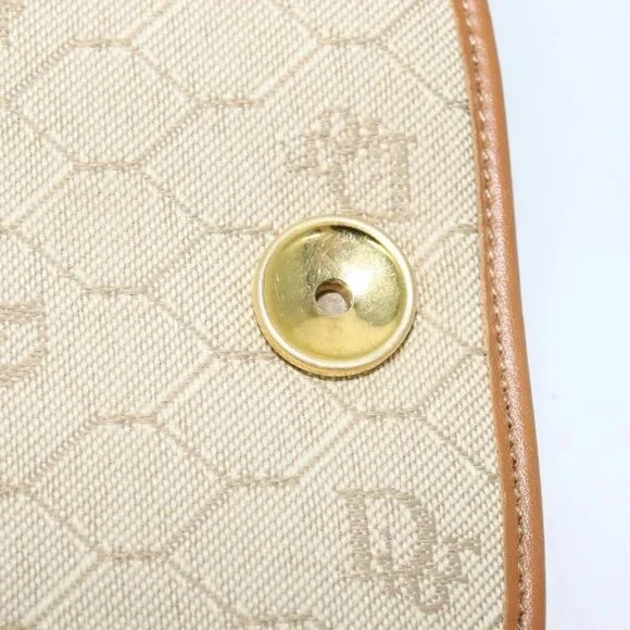Christian Dior Honeycomb Canvas Shoulder Bag PVC Beige Gold Auth SW979